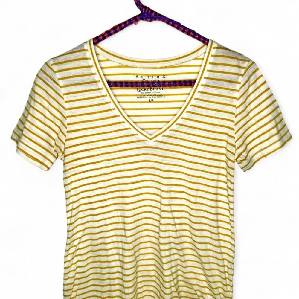 Lucky Brand Yellow & White Striped Burnout Tee